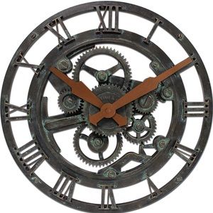 Rustic chic Wall Clock Oxidized Gears industrial modern 15" Metallic Teal